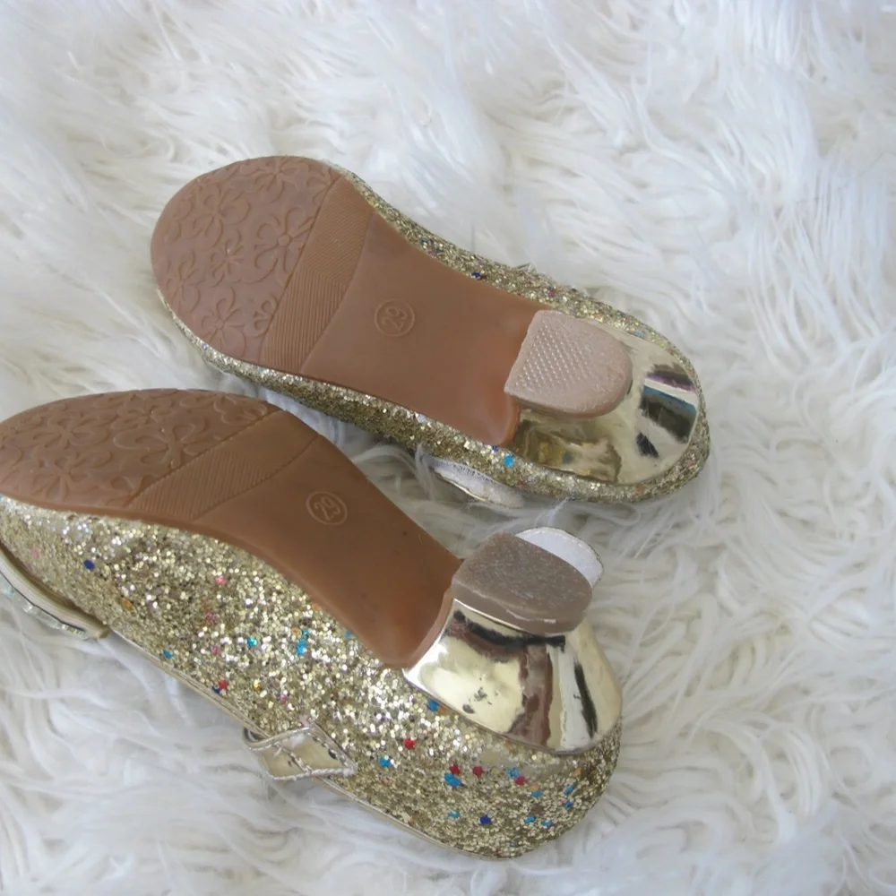 Girls Heels Party Mary Jane  Dance Pump Crystal Bow Knot Size 11.5 gold EUC - Picture 5 of 6